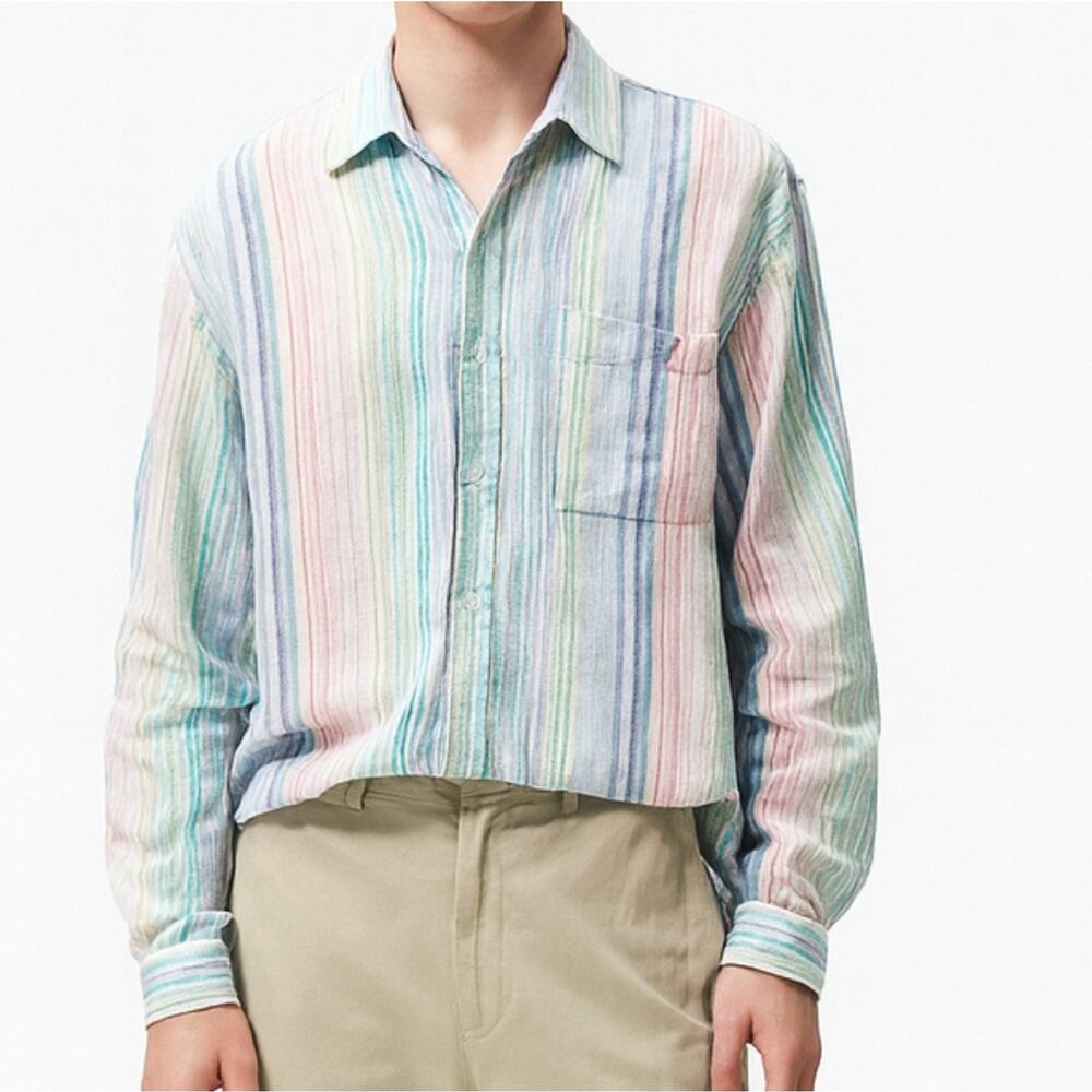 Johnny Uptown Linen Blend Button Down Shirt 2XL Multicolor Stripe Casual